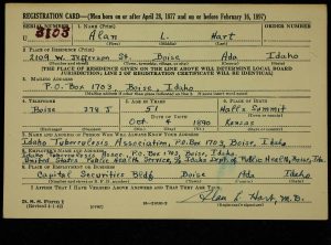 Draft registration card filled in with details for Alan L. Hart