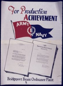 A red and blue flag above two pieces of paper with text