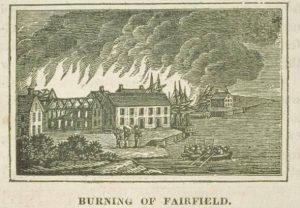 Engraving of a town (Fairfield) burning