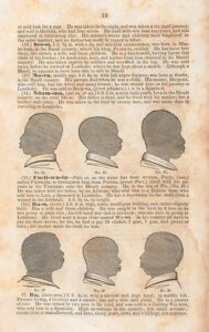 Page from a book with text and silhouettes of six people