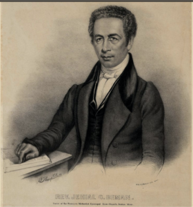 Engraving imprint portrait of a man from the waist up, seated and wearing a suit