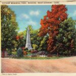 Colorized postcard depicting a statue at Putnam Memorial State Park