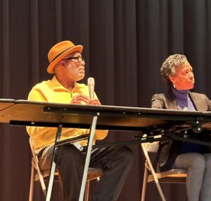 Photo of "Voices of Portland" panelists - left to right: Rev. Laurence Woods, Patricia Hall Jemison, 2024 Photograph courtesy of Portland Historical Society, Portland, CT
